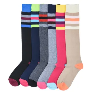 12 Pairs Knee High School Uniform Socks Stripes Dance Womens Girls Soccer 9-11