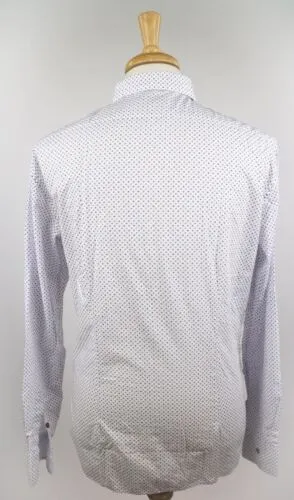 Aglini Mens Dots On Stripes Dress Shirt - White/Purple