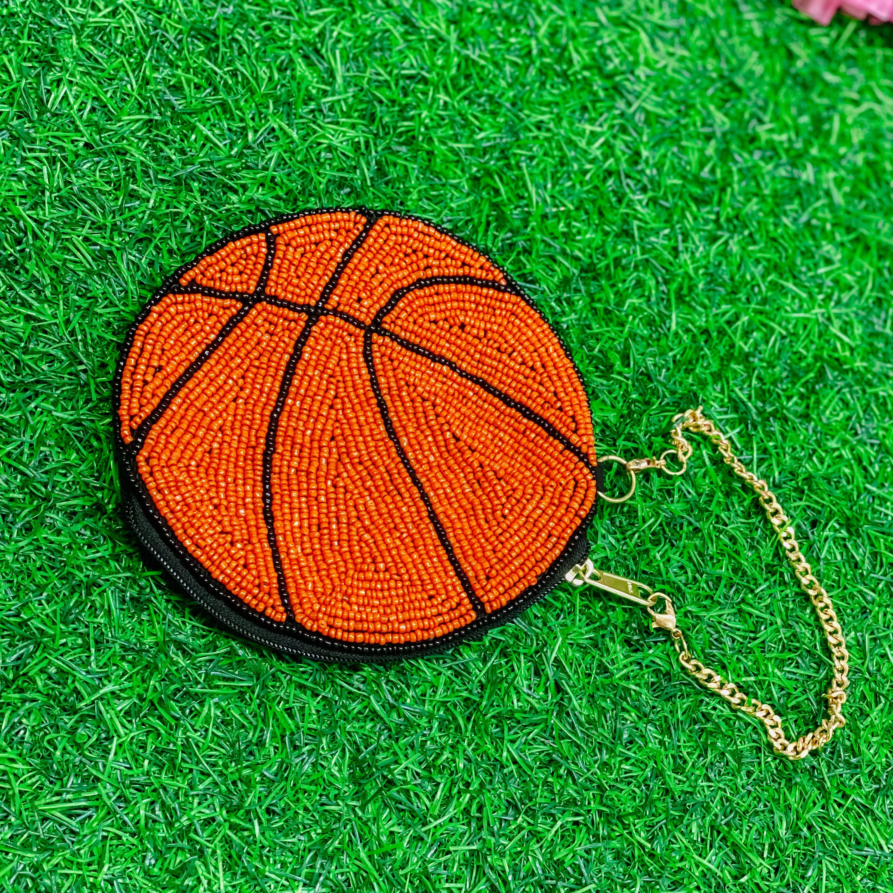 beaded basketball pouch