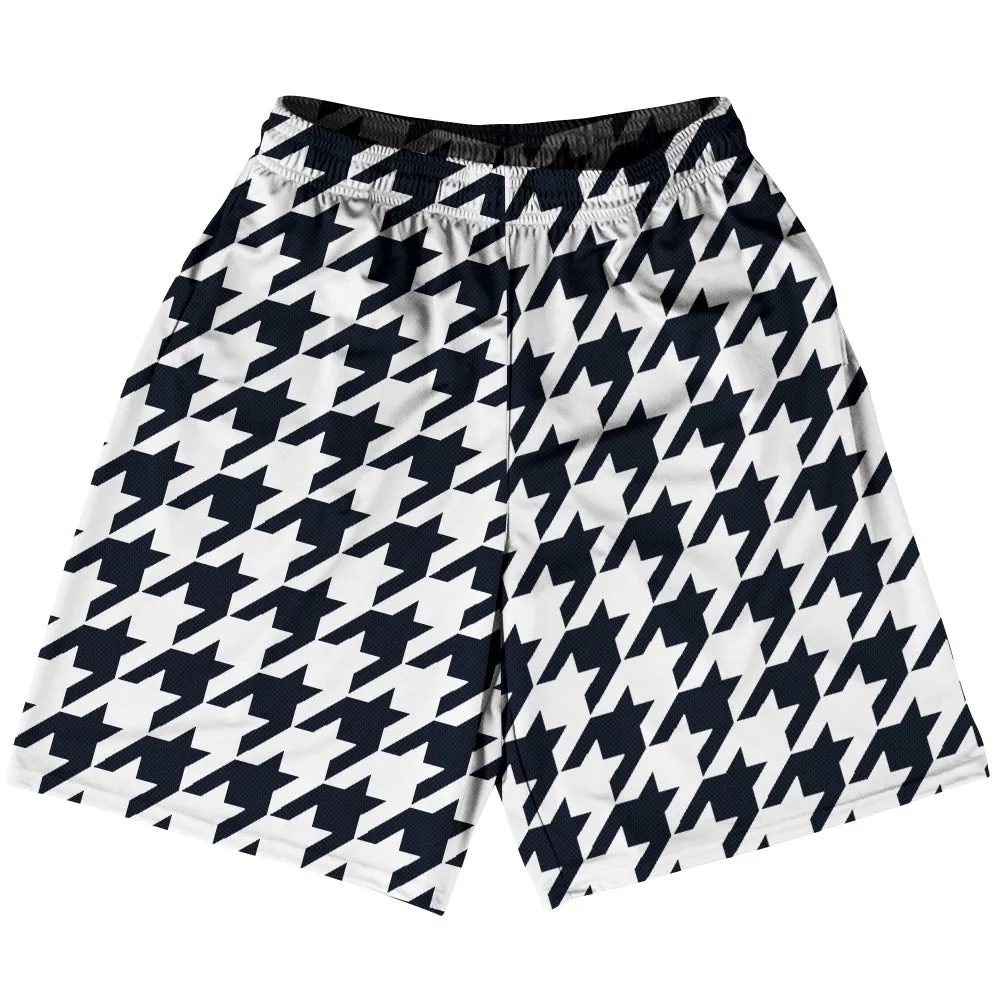 Blue Navy Almost Black And White Houndstooth Basketball Practice Shorts Made In USA
