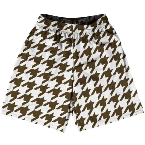 Brown Dark And White Houndstooth Basketball Practice Shorts Made In USA