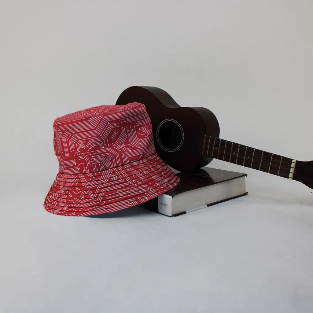 Christmas Red Computer Circuit Board Bucket Hat