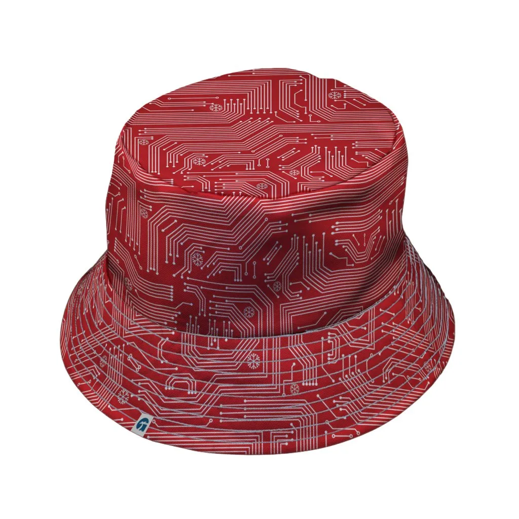 Christmas Red Computer Circuit Board Bucket Hat