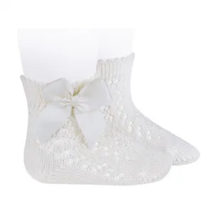 Cream Ankle Open Weave Spanish Bow Socks