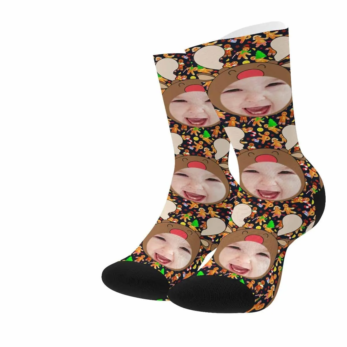 Custom Face Christmas Fawn Socks