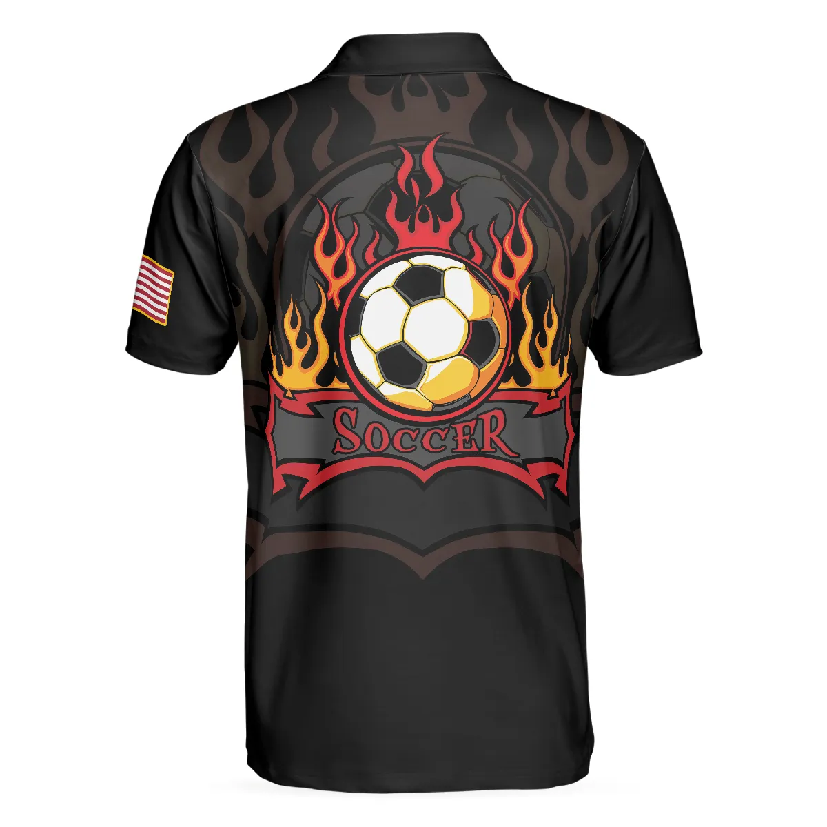Soccer Flame Short Sleeve Black Polo Shirt, Black American Flag Polo Shirt, Best Soccer Shirt For Men