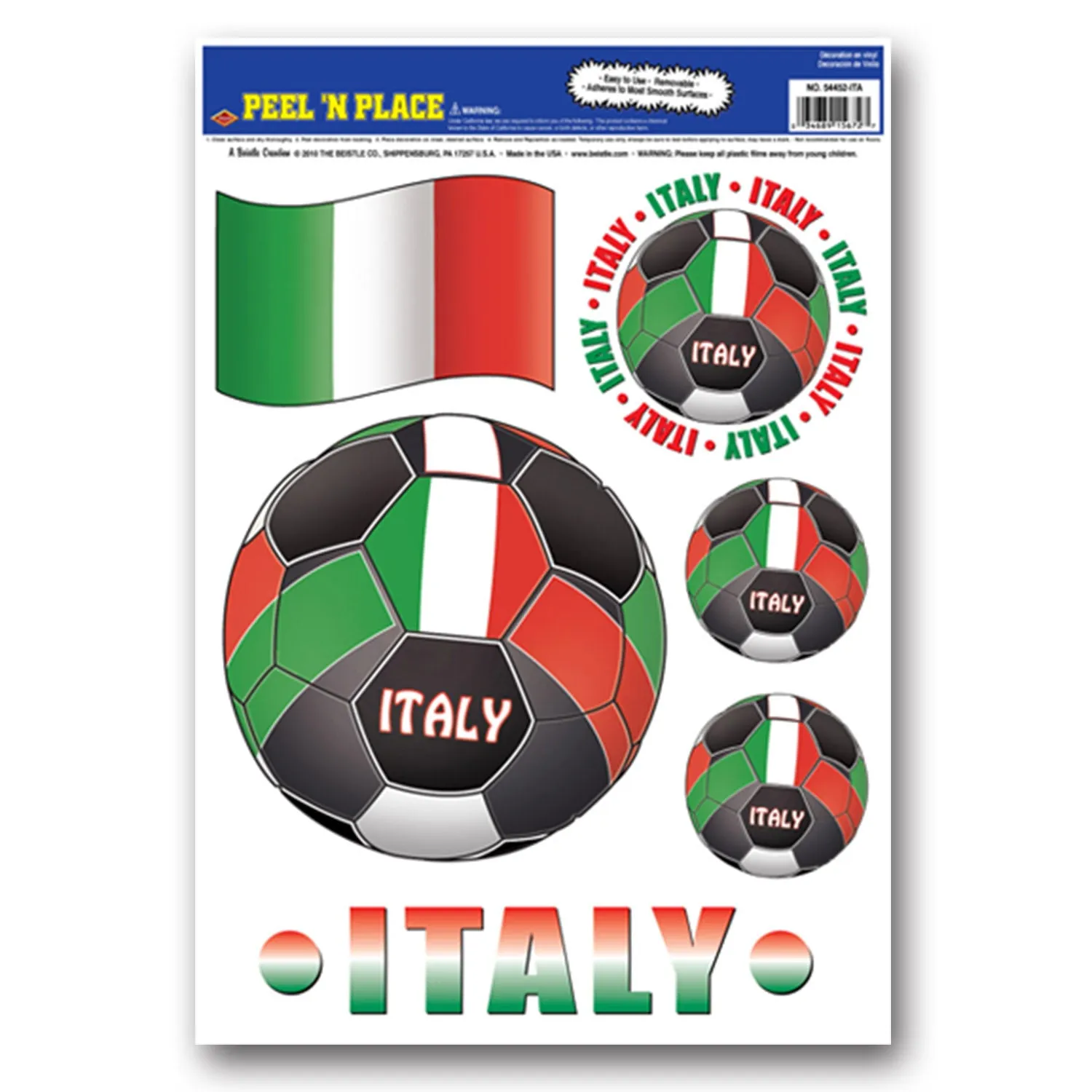 Soccer Party Peel 'N Place Clings - Italy (6 per Package)