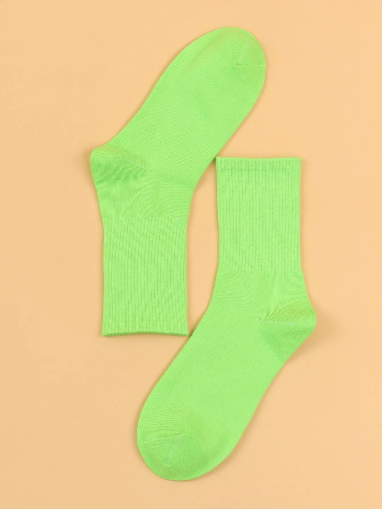 Solid Neon Green Crew Socks for Women Plain Socks Cozy Socks Fashion Socks